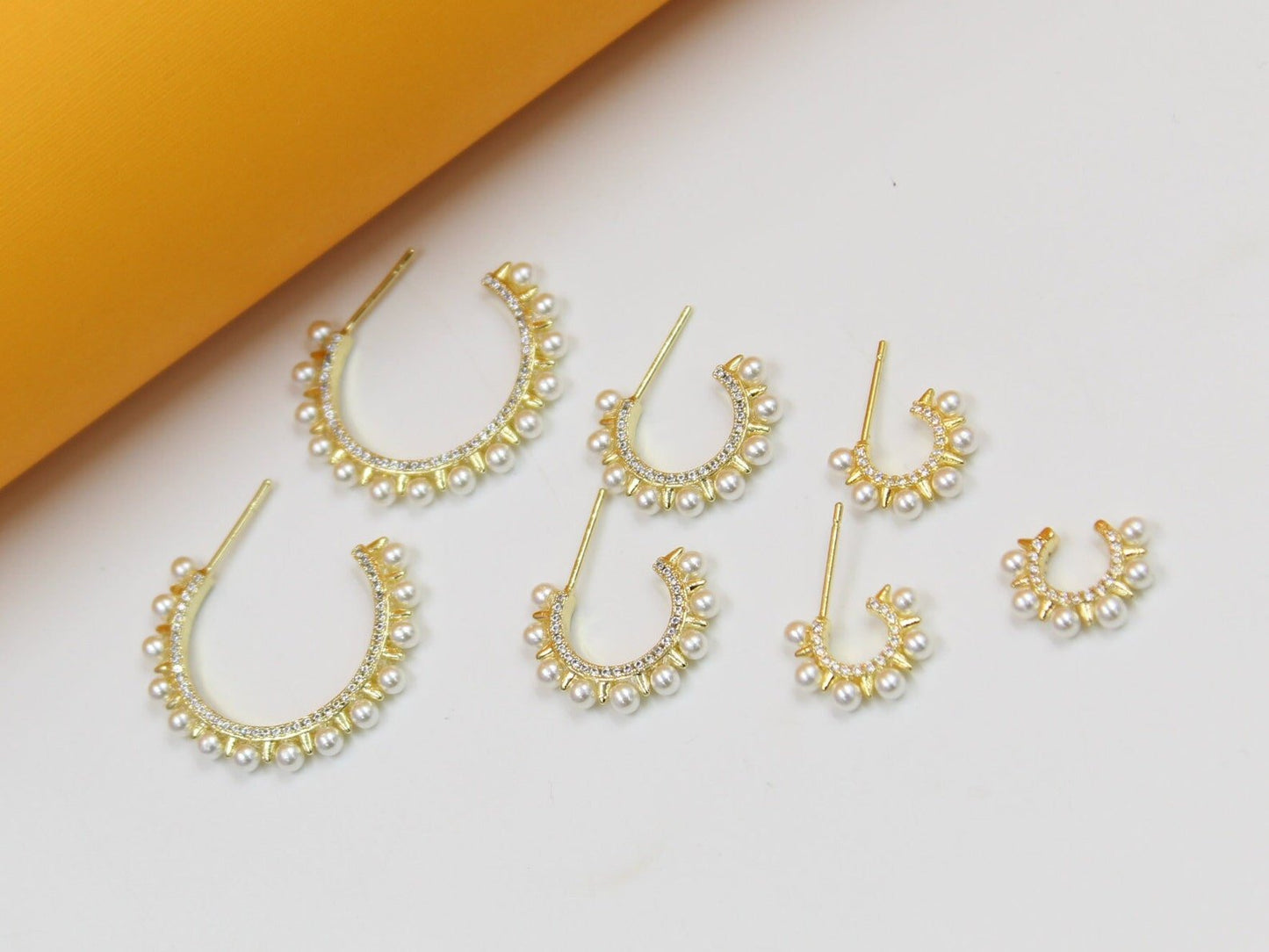 18K Gold Filled Spike Pearl Open Hoops (K269)(K103A)(K103) - Silver Whisper