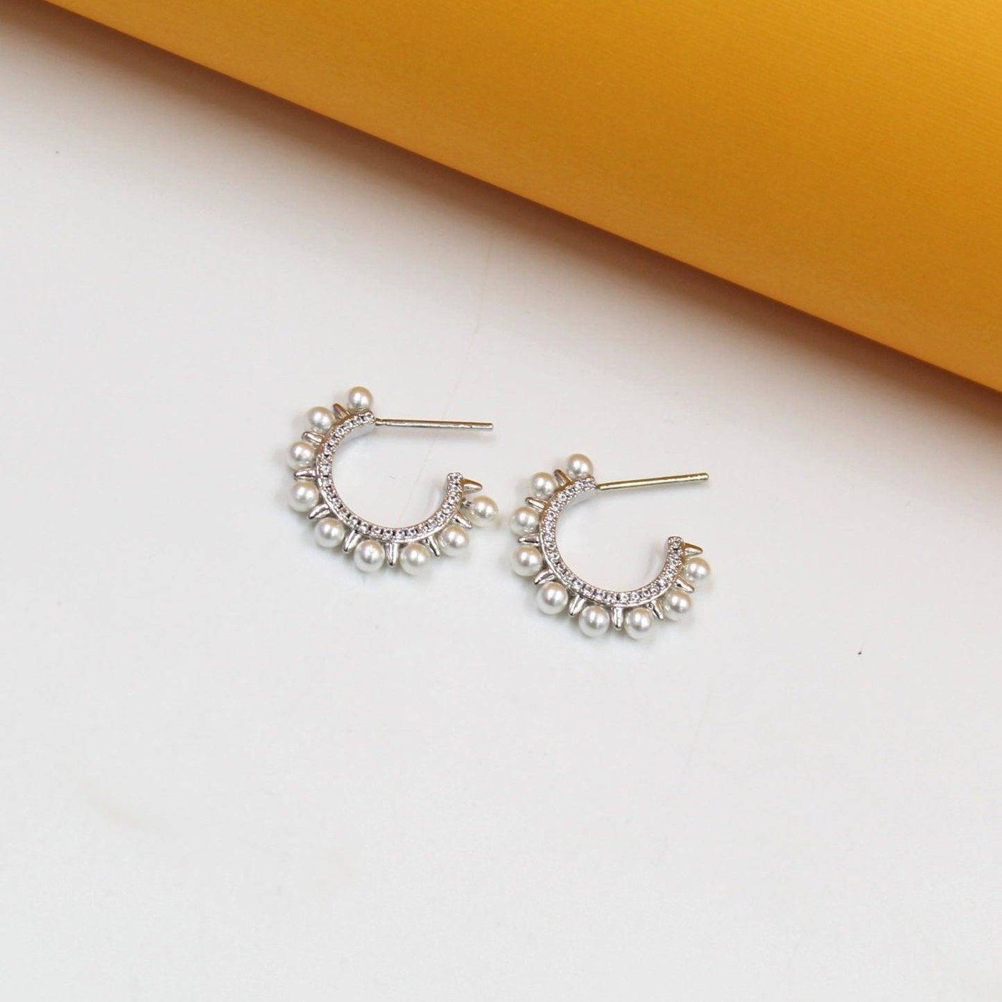 18K Gold Filled Spike Pearl Open Hoops (K269)(K103A)(K103) - Silver Whisper