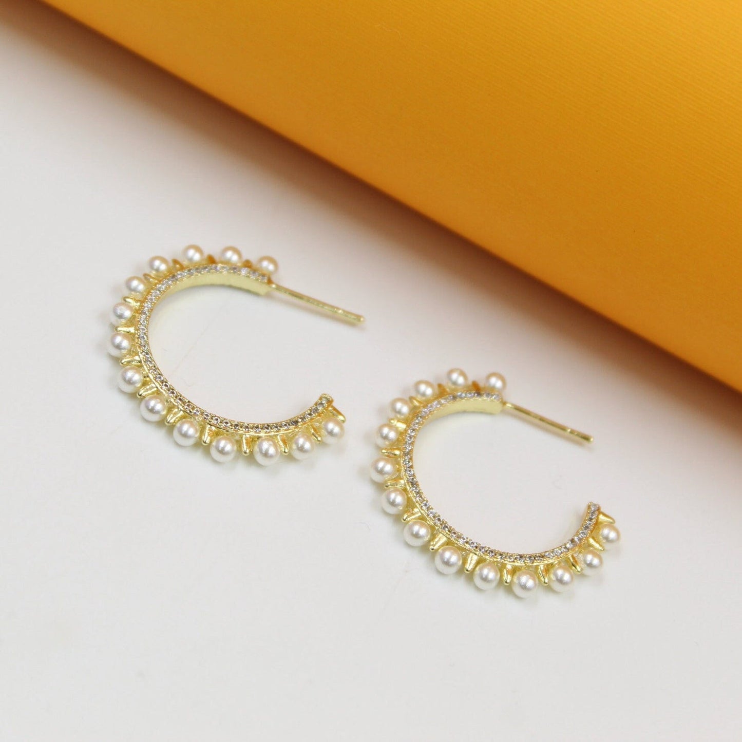 18K Gold Filled Spike Pearl Open Hoops (K269)(K103A)(K103) - Silver Whisper