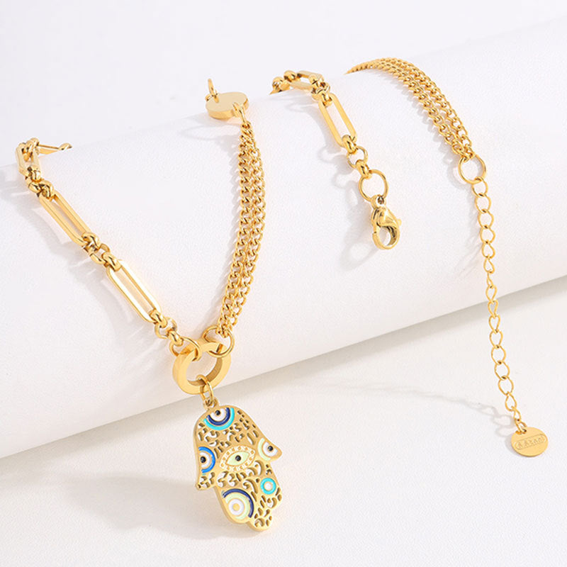 Artistic Hamsa Necklace with Dual Chain Design