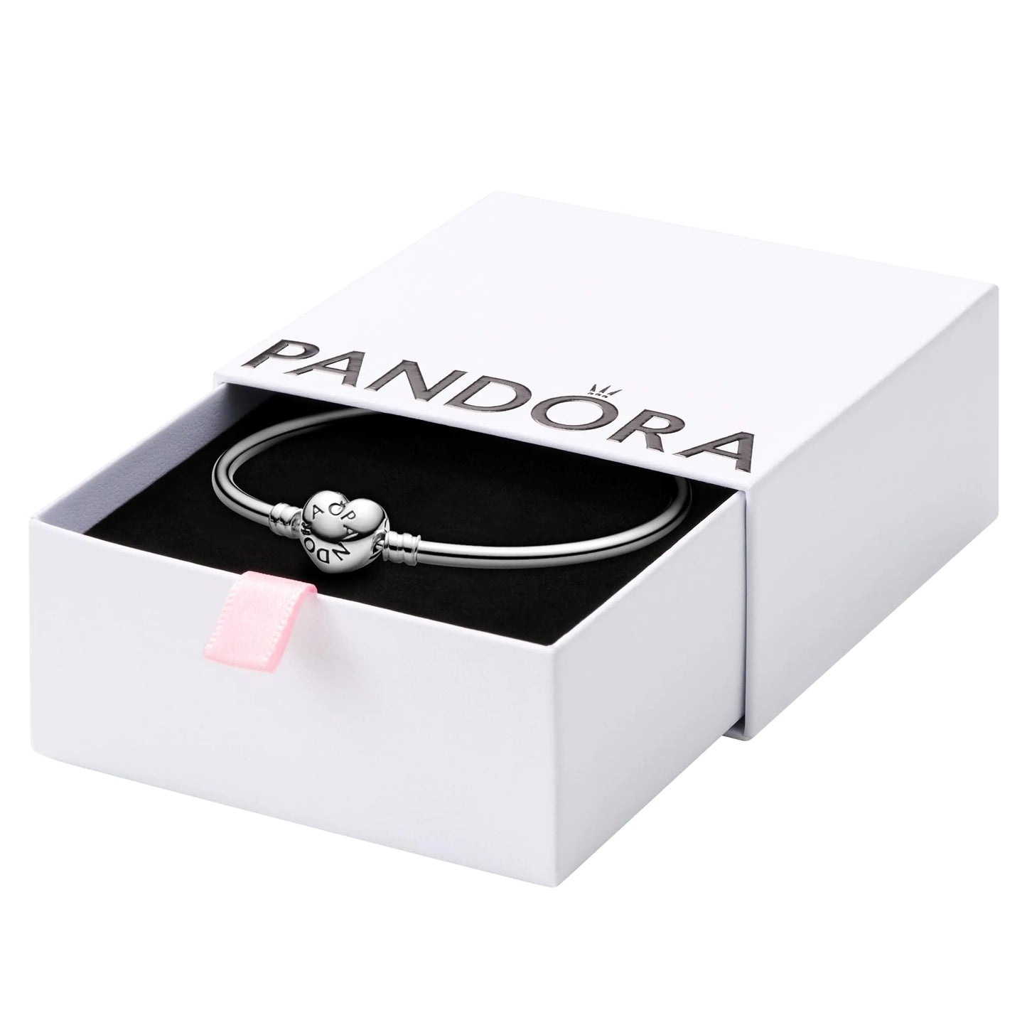 Heart Clasp Silver Bangle by PANDORA - Charm Compatible - 8.3"