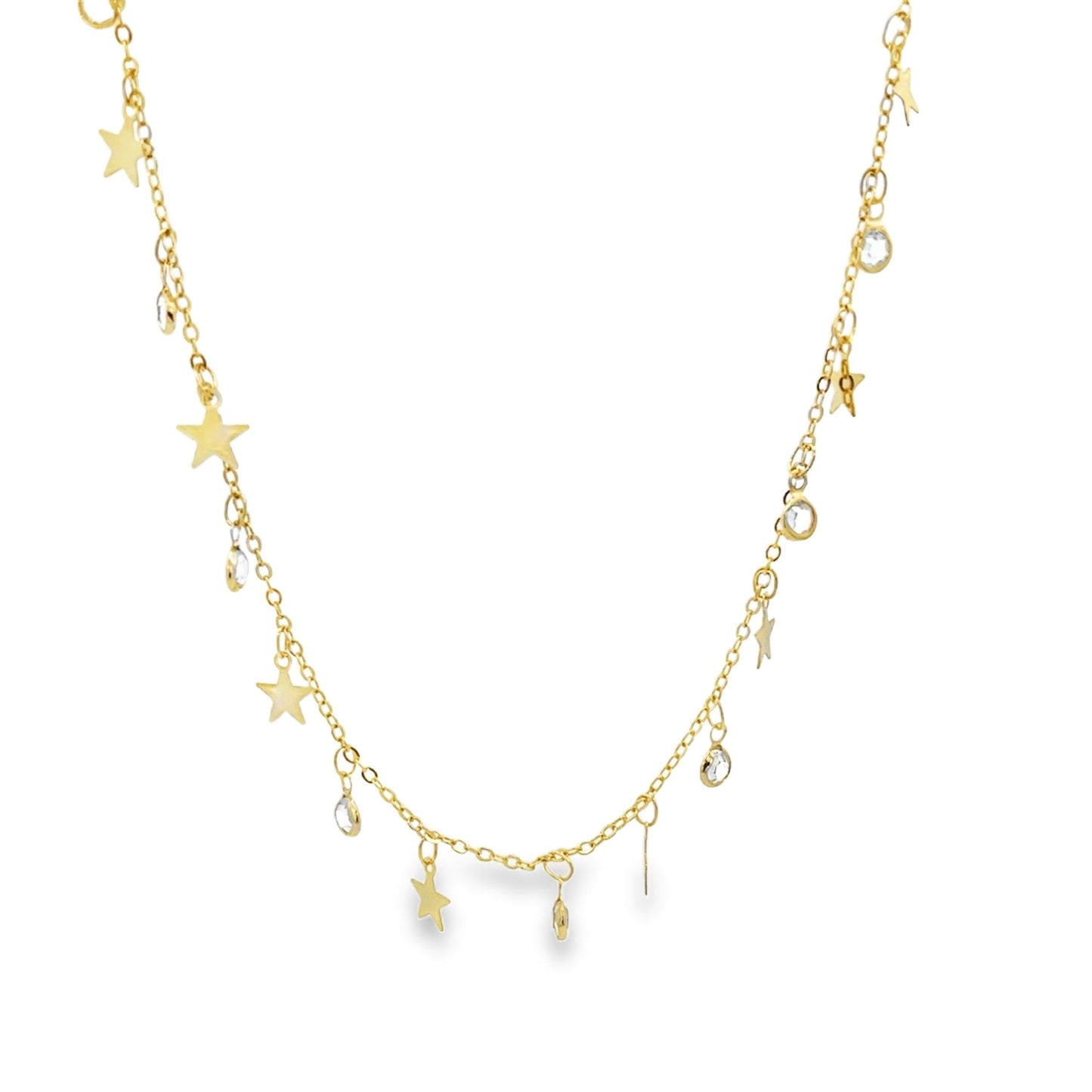 18K Gold Filled Dainty Delicate Choker With Star Charms and Round CZ's (G6)