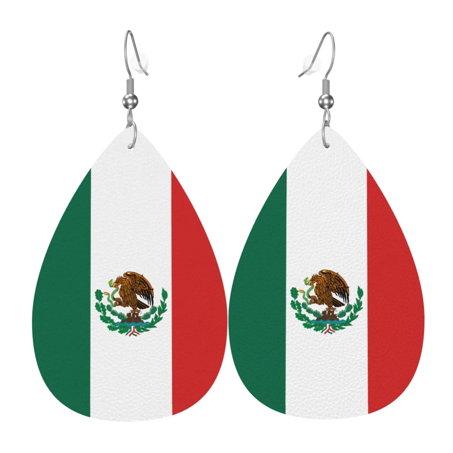 Mexican Flag Teardrop Leather Earrings