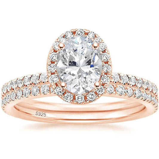 1.5CT Oval CZ Rose Gold Bridal Ring Set