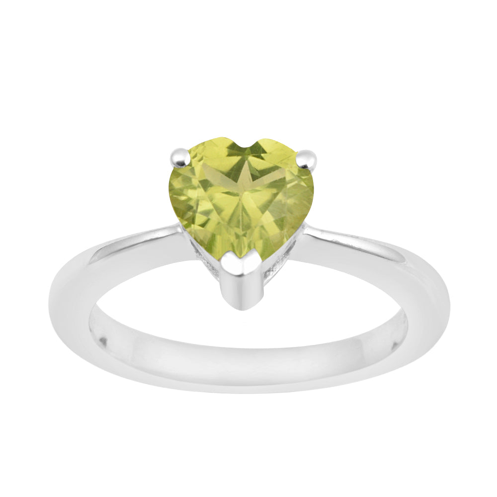 Peridot Heart Solitaire Ring - 925 Sterling Silver
