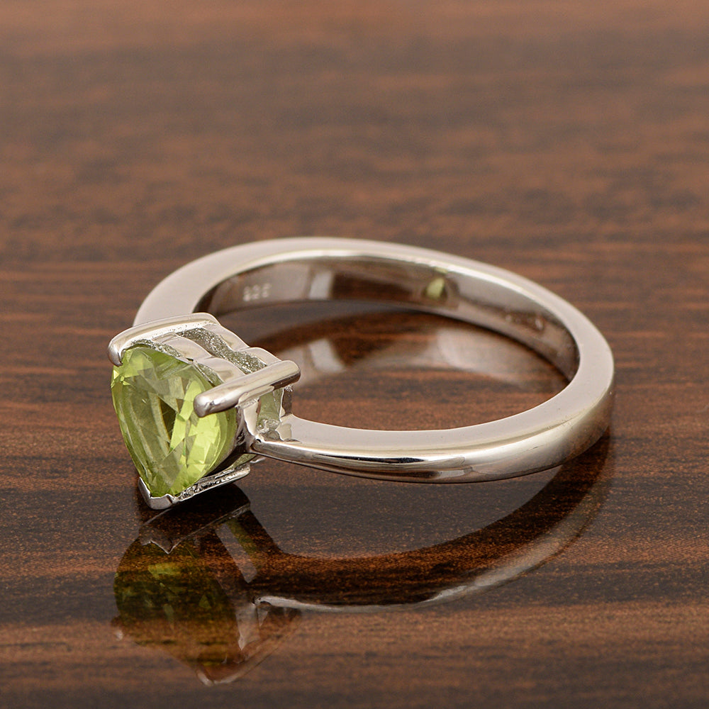 Peridot Heart Solitaire Ring - 925 Sterling Silver