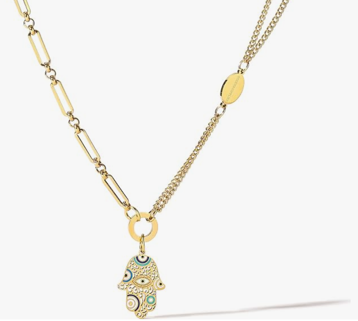 Artistic Hamsa Necklace with Dual Chain Design
