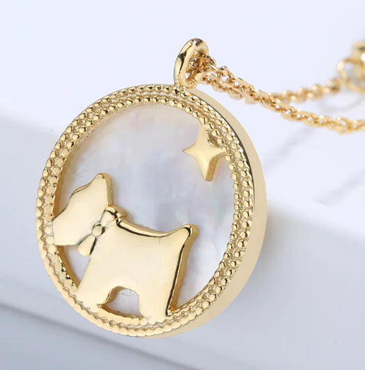 S925 Silver Pup Charm Necklace with Pearl