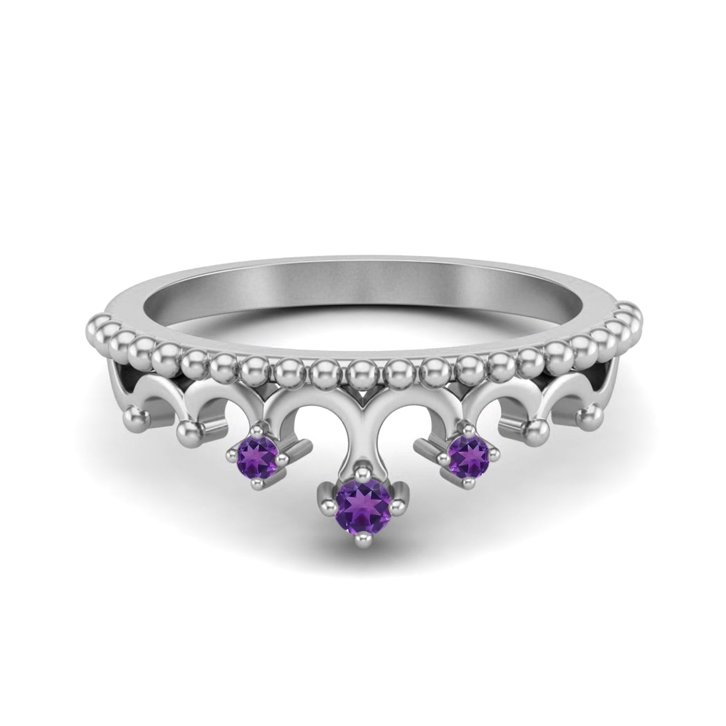 Amethyst Vintage Crown Tiara Ring – Sterling Silver - Silver Whisper