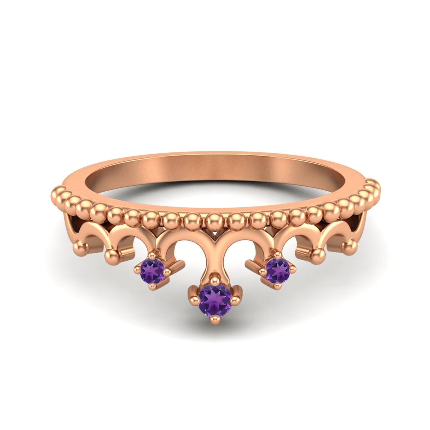 Amethyst Vintage Crown Tiara Ring – Sterling Silver - Silver Whisper