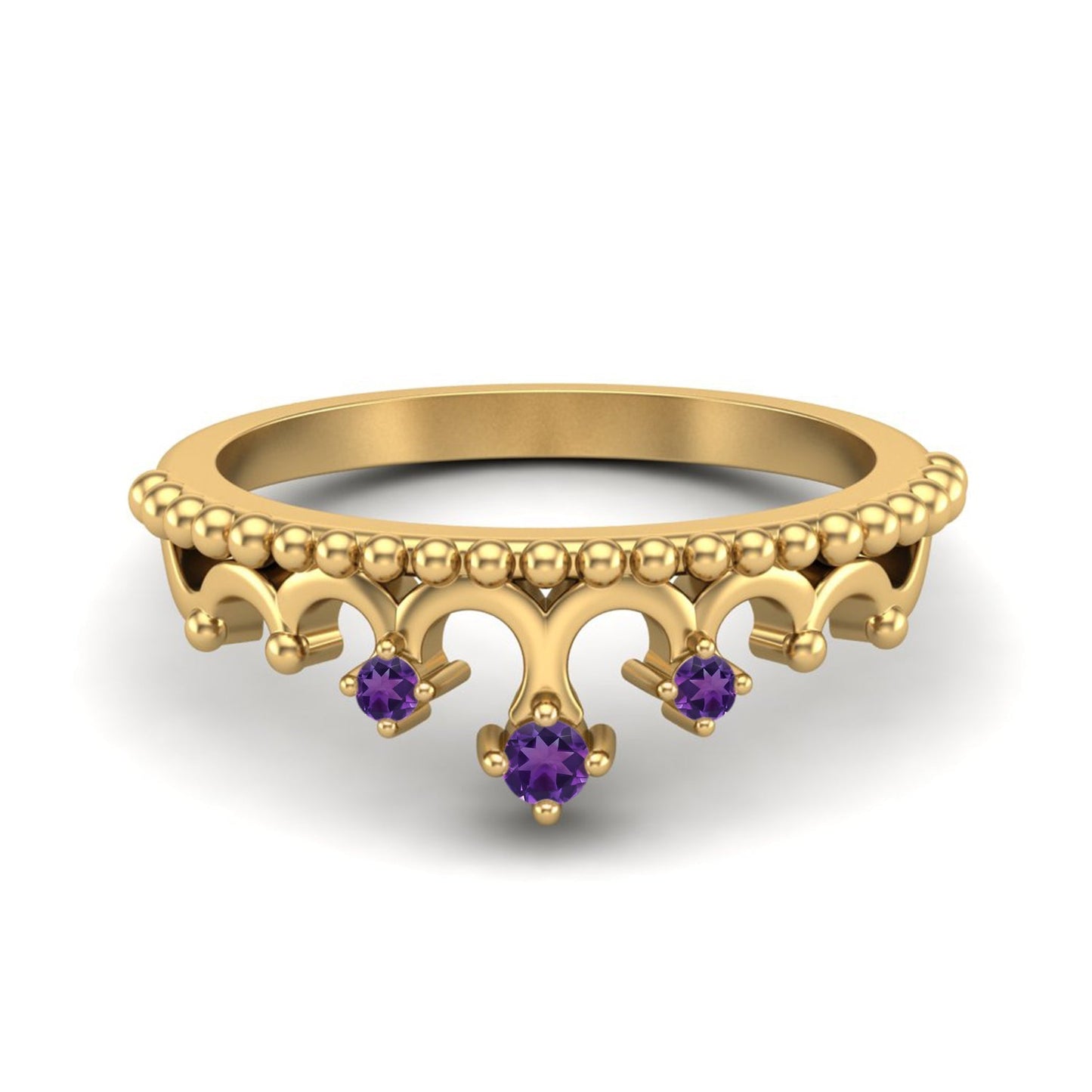 Amethyst Vintage Crown Tiara Ring – Sterling Silver - Silver Whisper