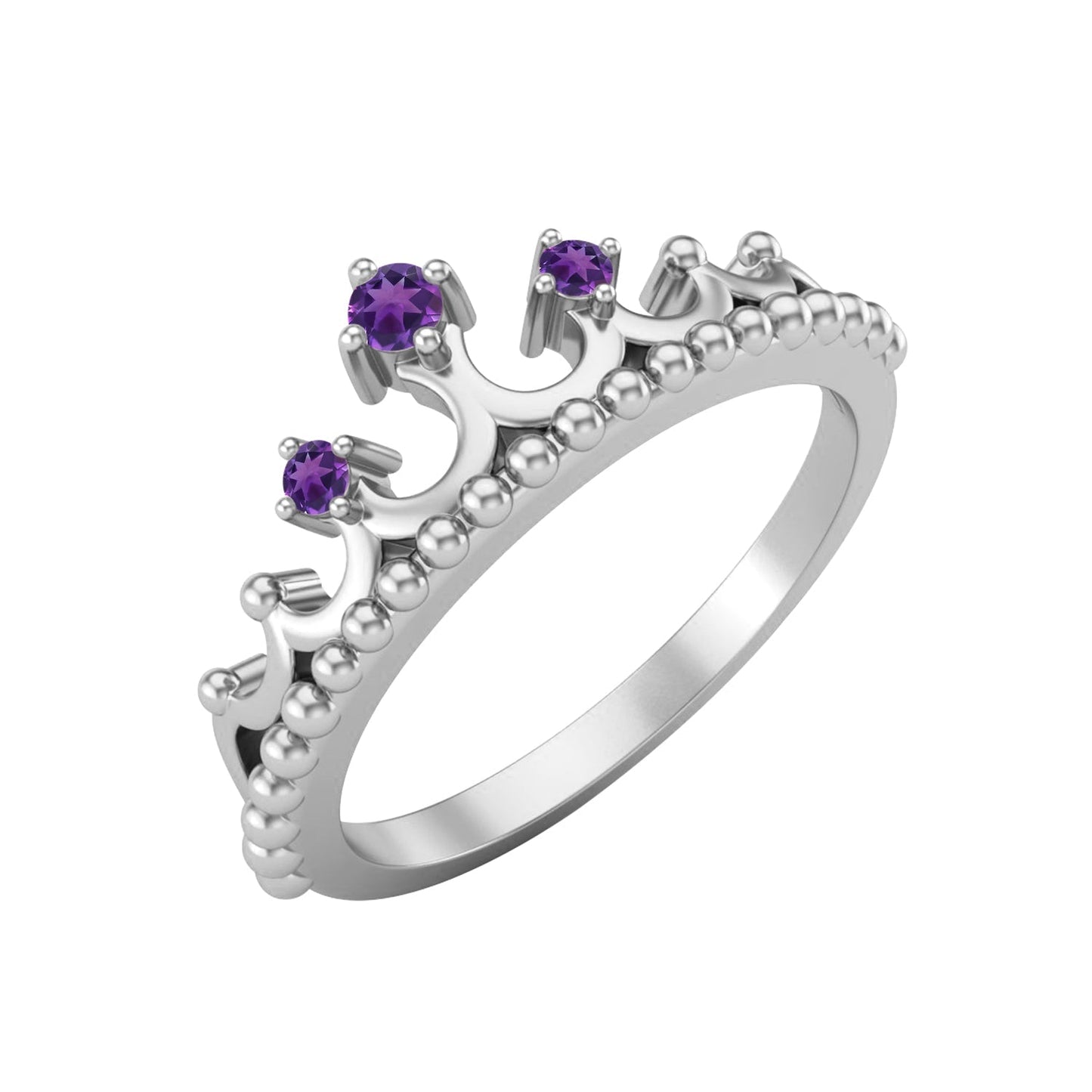 Amethyst Vintage Crown Tiara Ring – Sterling Silver - Silver Whisper
