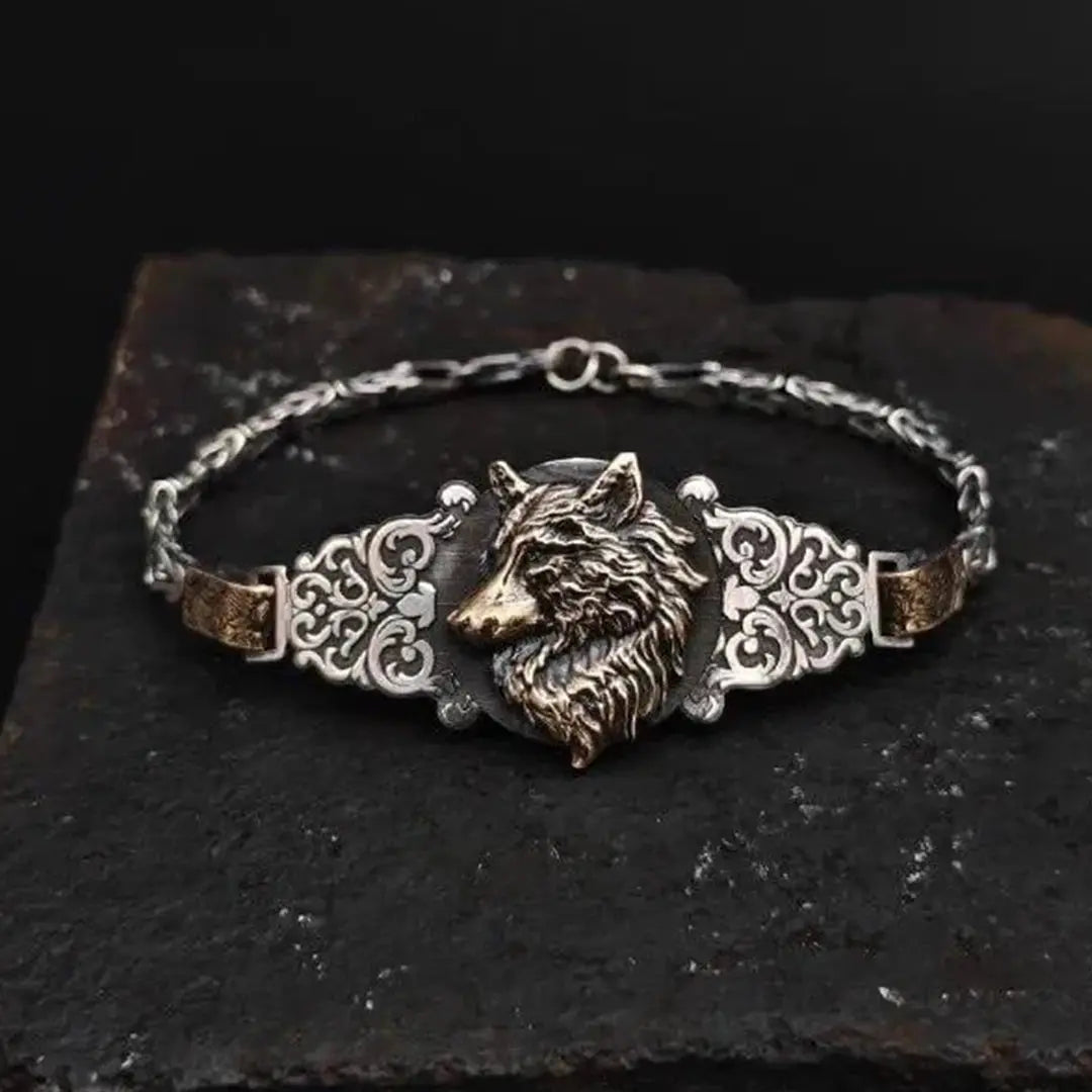 Custom-designed Silver Bracelet with Wolf Motif - Silver Whisper