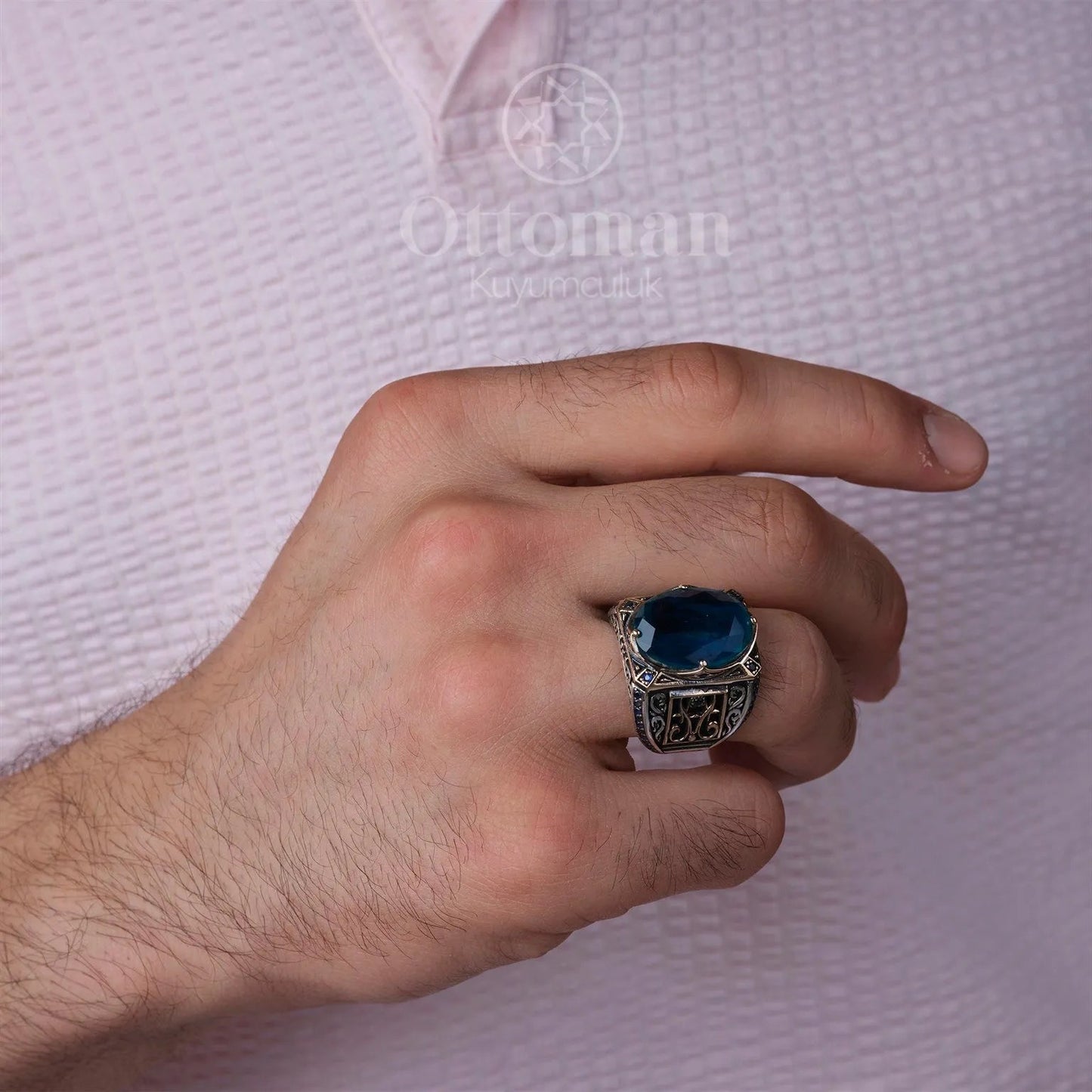 Double Pattern Special Design Paraiba Stone Silver Ring - Silver Whisper