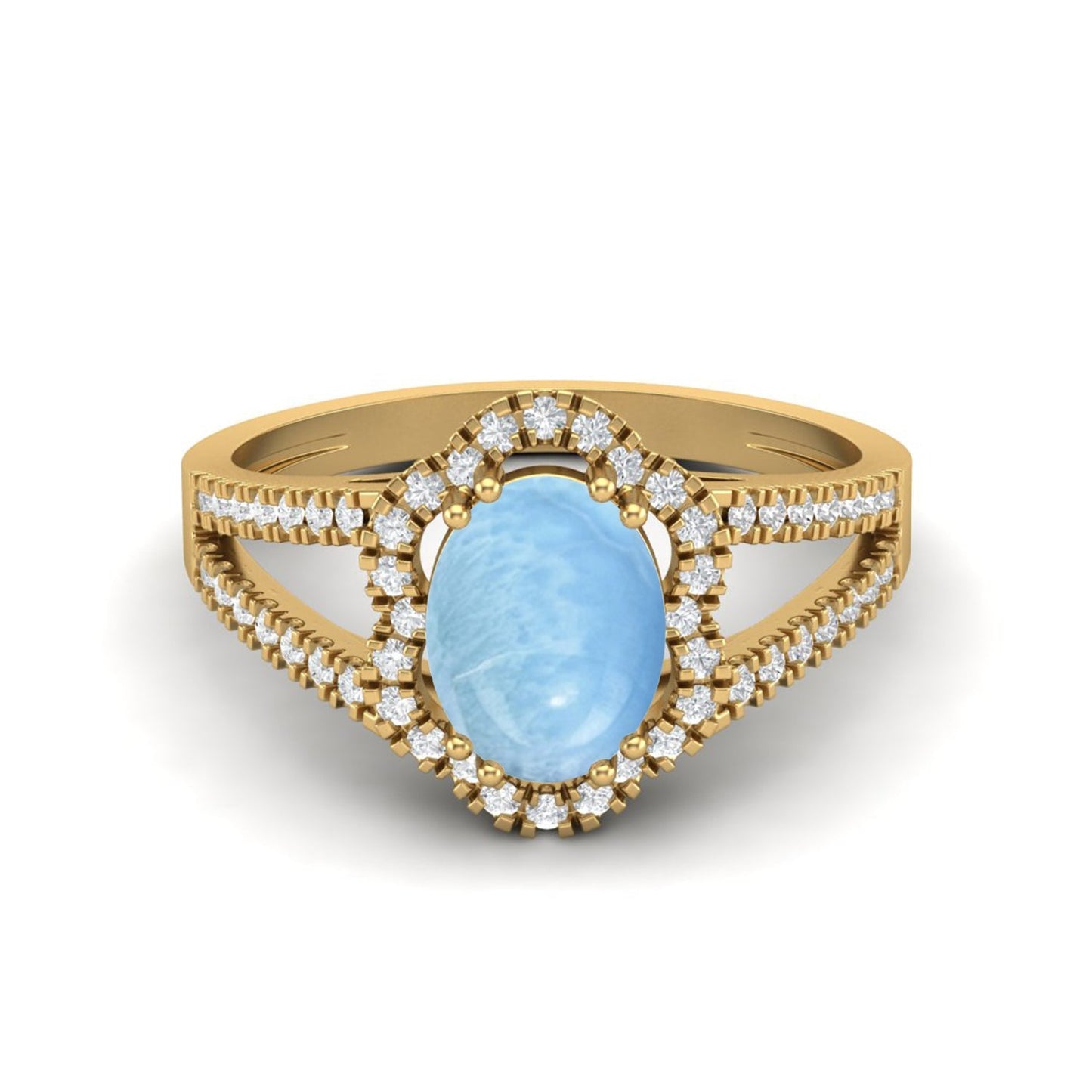 Larimar Split Shank Halo Ring - Sterling Silver - Silver Whisper