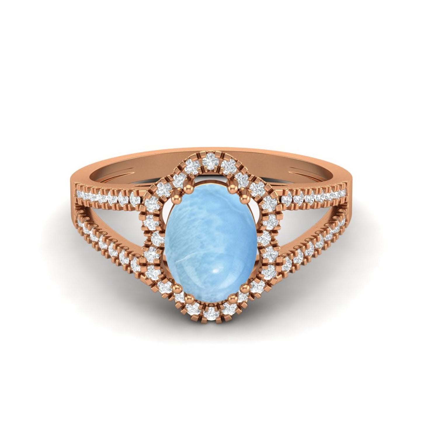 Larimar Split Shank Halo Ring - Sterling Silver - Silver Whisper