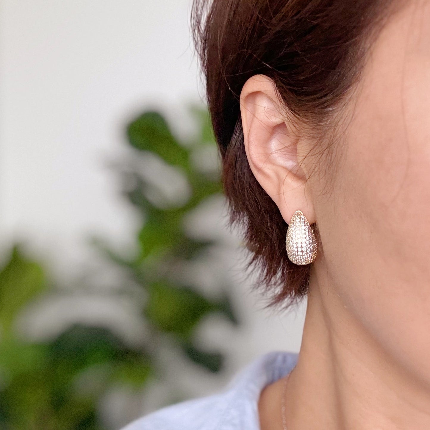 Paved Teardrop Stud Earrings - Silver Whisper