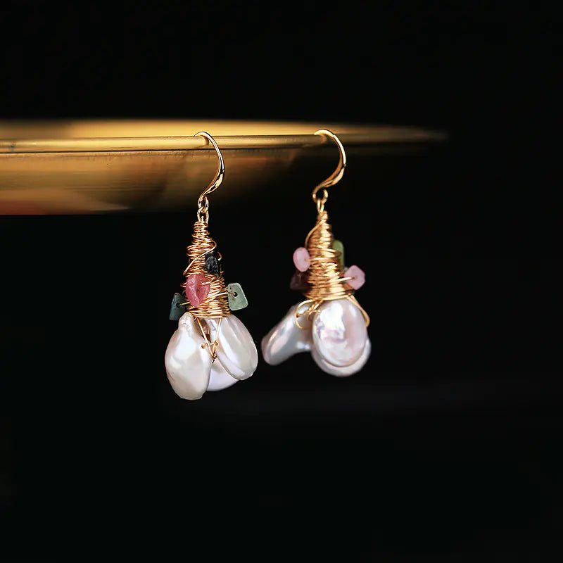 Baroque Pearl & Crystal Charm Earrings