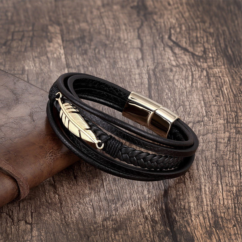 Celestial Wing Leather Bracelet