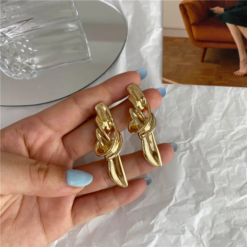 Silver Knot Drop Earrings with 925 Pins