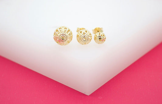 18K Gold Filled Hollow Webbed Ball Stud Earrings (L58 - 60) - Silver Whisper