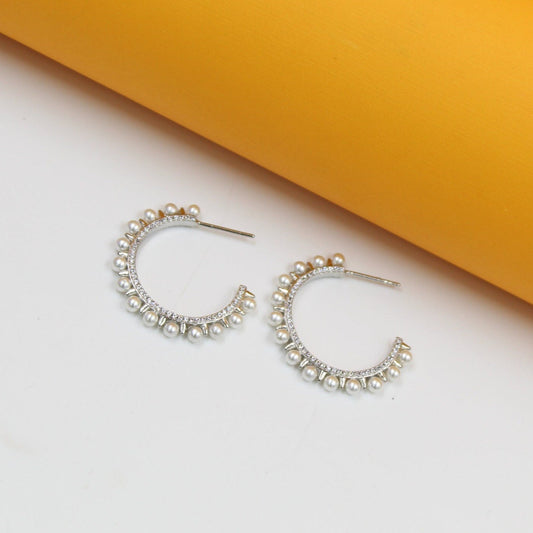 18K Gold Filled Spike Pearl Open Hoops (K269)(K103A)(K103) - Silver Whisper