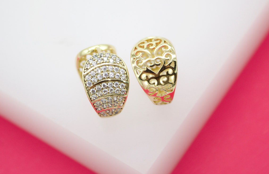18K Gold Filled Pave Layered Oval Huggies Earrings With Micro CZ Cubic Zirconia Stones (L68)