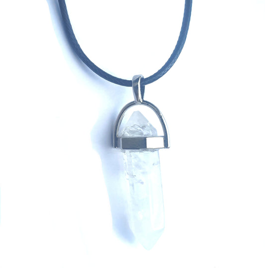Crystal Pointed Pendant Necklace - Rock Quartz