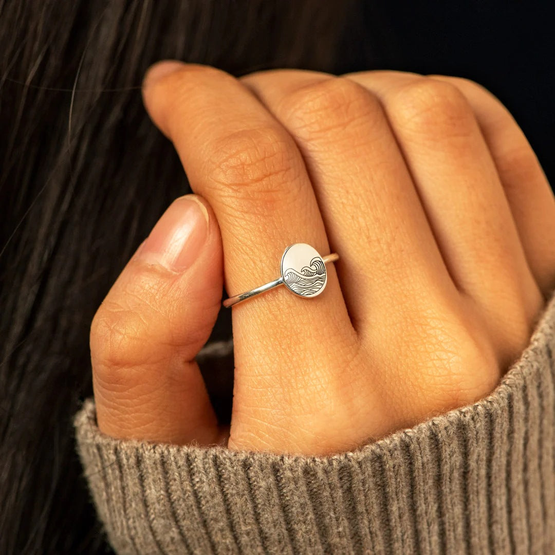 S925 Ocean Swell Silver Ring for Women