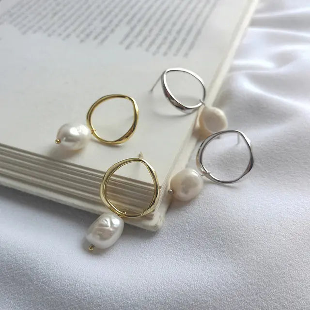 Elegant Silver Baroque Pearl Studs