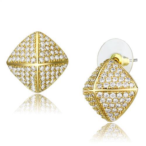3W1323 - Gold Brass Earrings with AAA Grade CZ in Clear - Silver Whisper