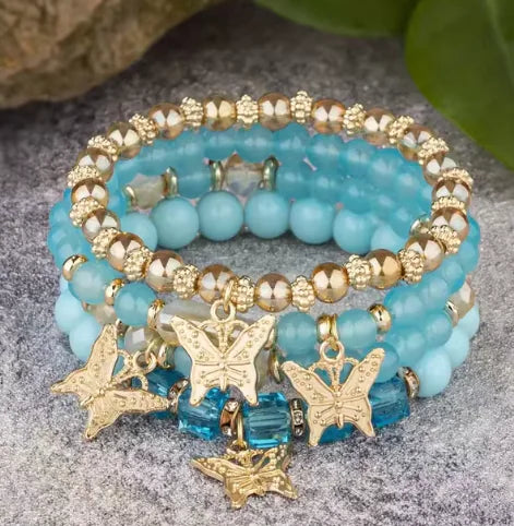 Butterfly Charm Bead Bracelets