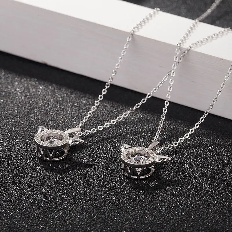 Elegant 925 Silver Angel Heartbeat Necklace