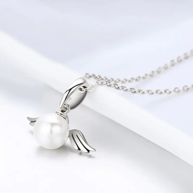 Silver Angel Wing & Pearl Necklace