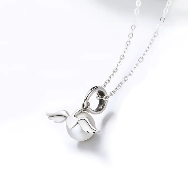 Silver Angel Wing & Pearl Necklace