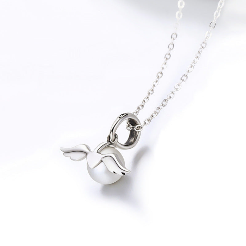 Silver Angel Wing & Pearl Necklace