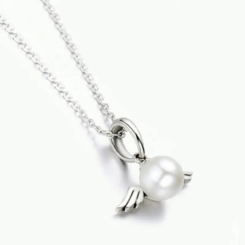 Silver Angel Wing & Pearl Necklace