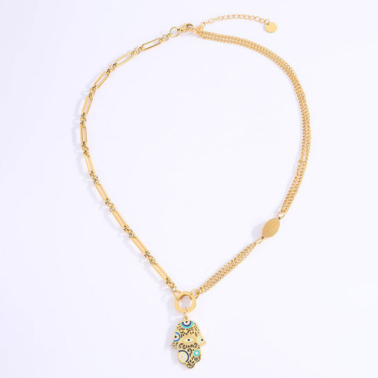 Artistic Hamsa Necklace with Dual Chain Design
