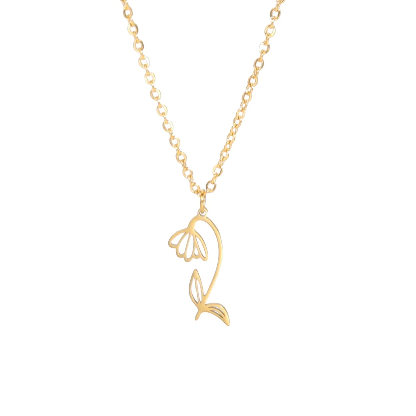 Stainless Steel Birth Flower Pendant Necklace