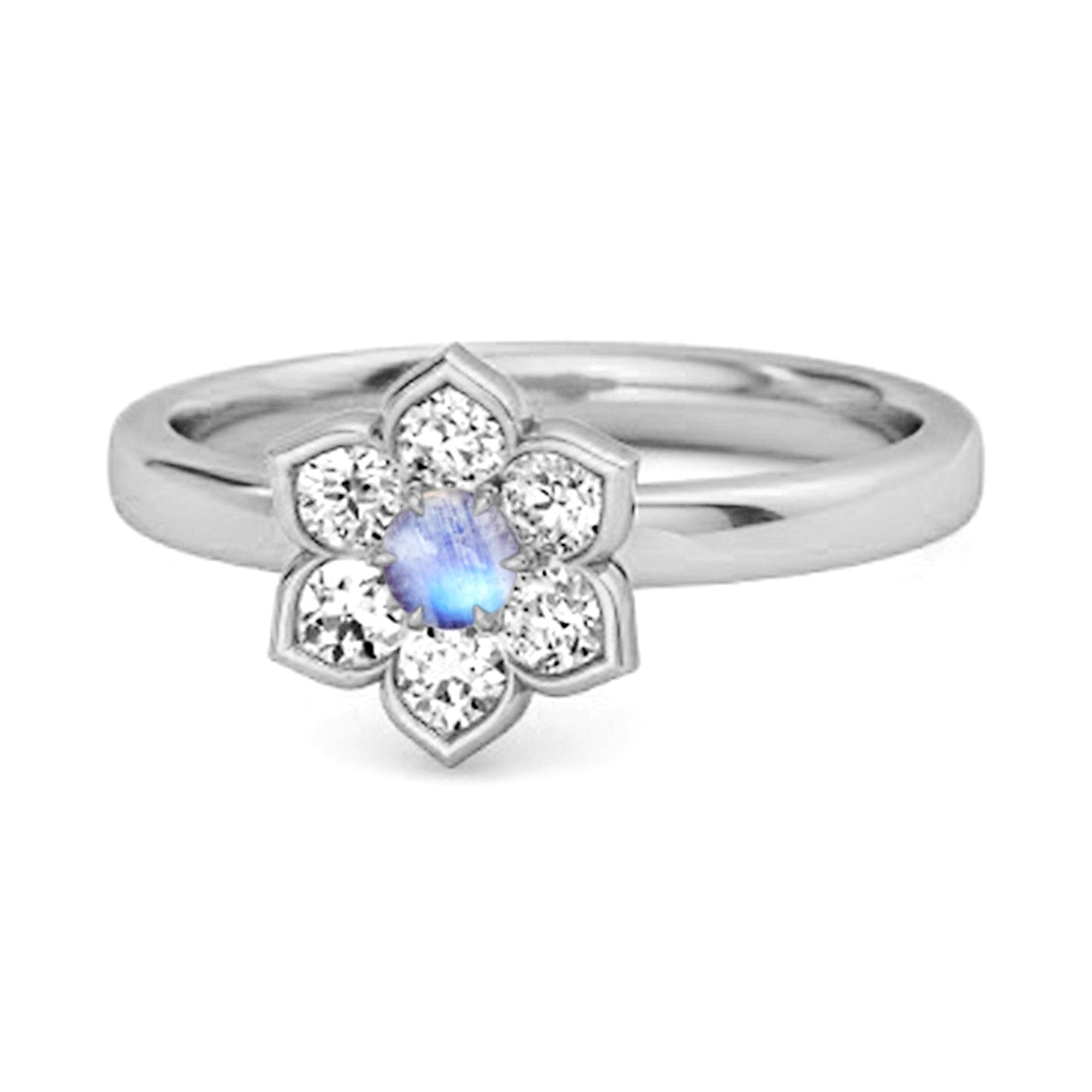 Moonstone Floral Cluster Ring - Sterling Silver