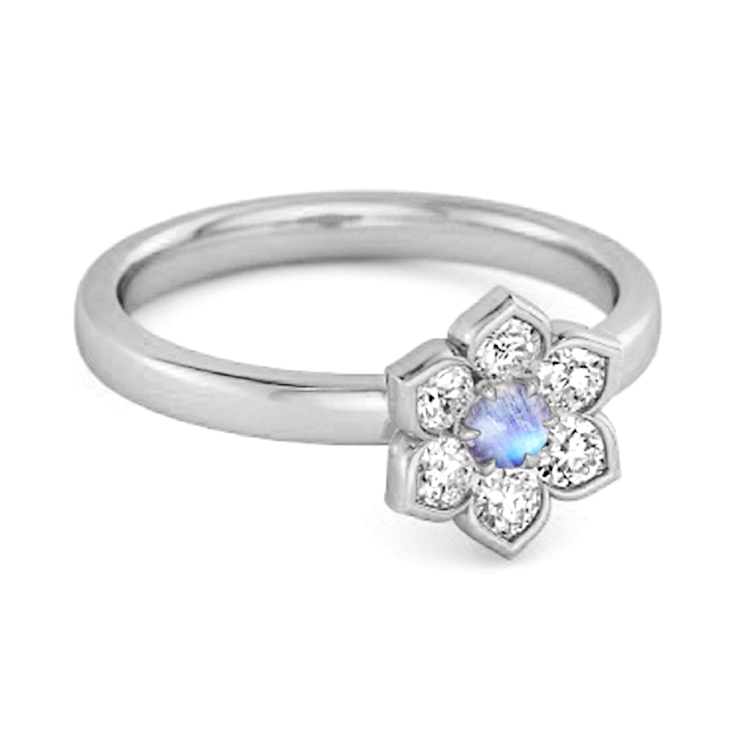 Moonstone Floral Cluster Ring - Sterling Silver