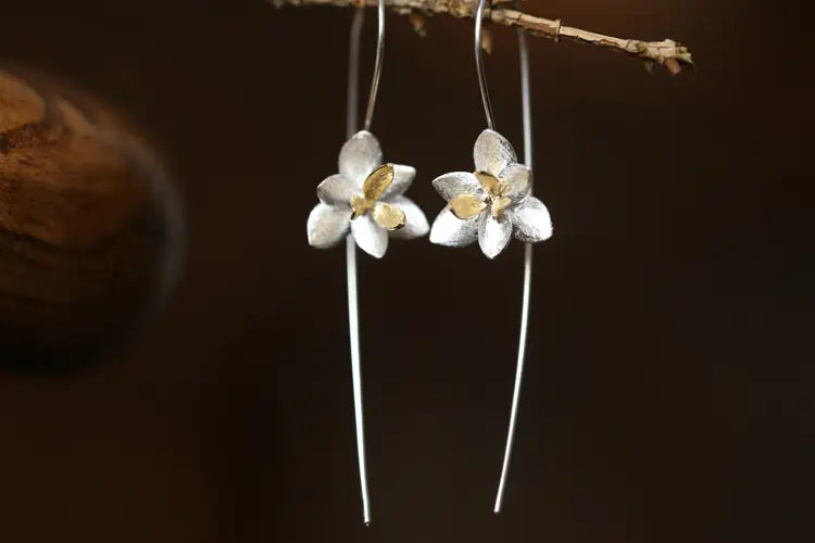 Sterling Silver Floral Charm Earrings