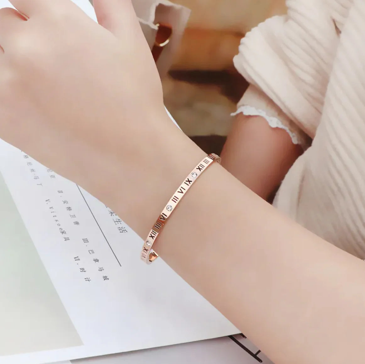 Ladies' Titanium Roman Diamond Bracelet