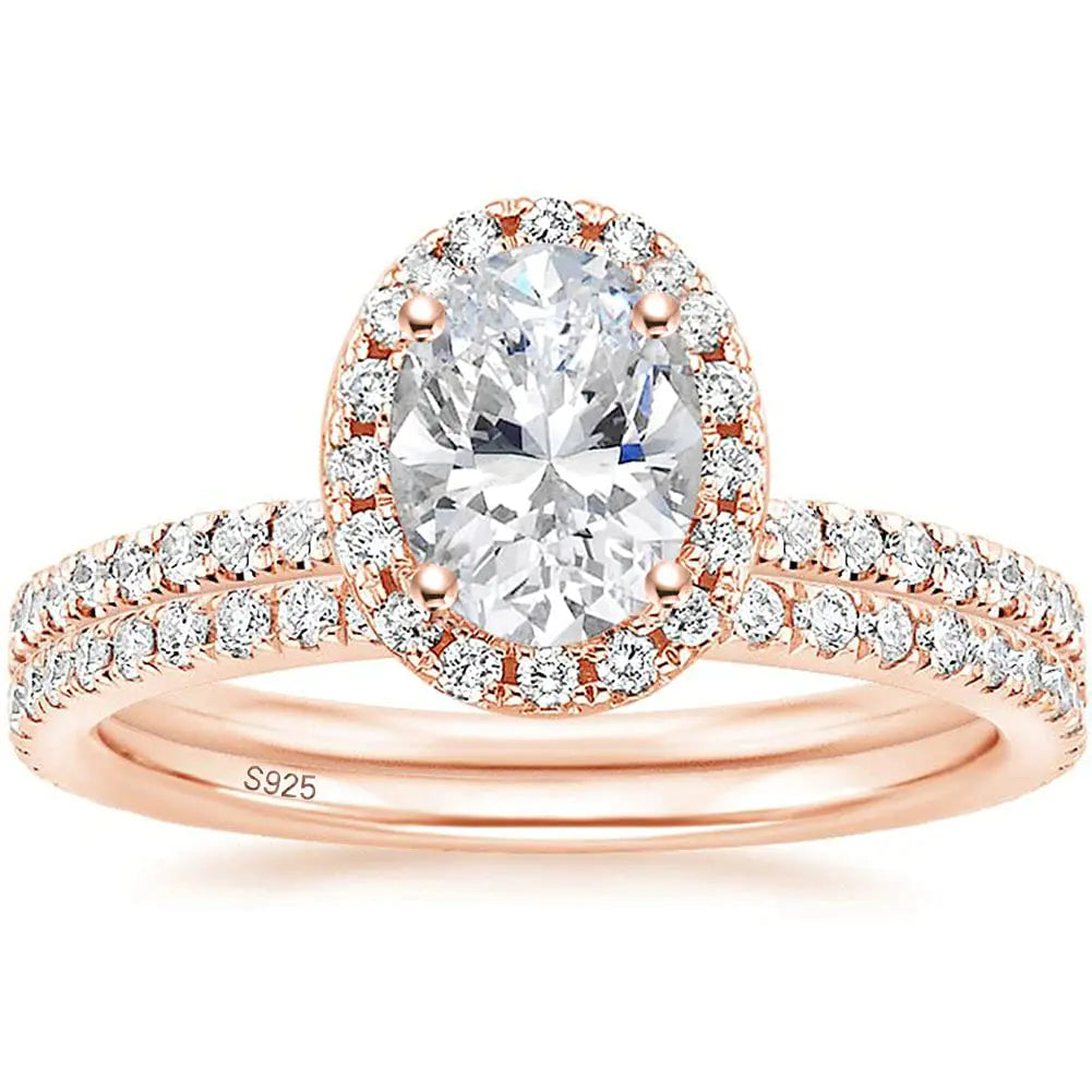 1.5CT Oval CZ Rose Gold Bridal Ring Set