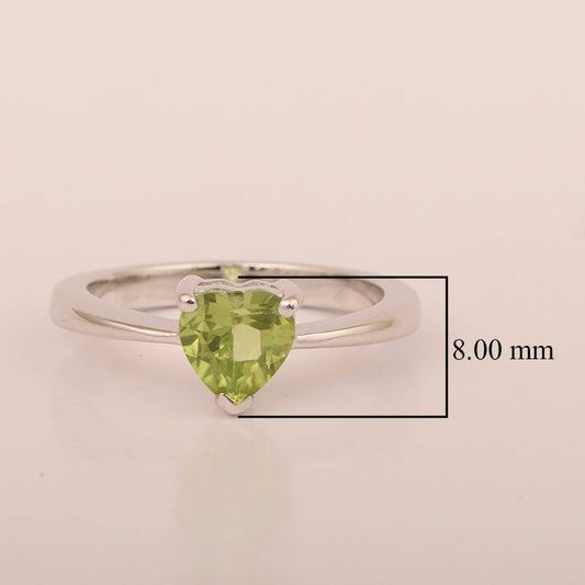 Peridot Heart Solitaire Ring - 925 Sterling Silver