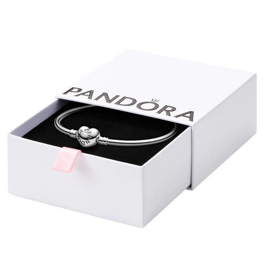 Heart Clasp Silver Bangle by PANDORA - Charm Compatible - 8.3"