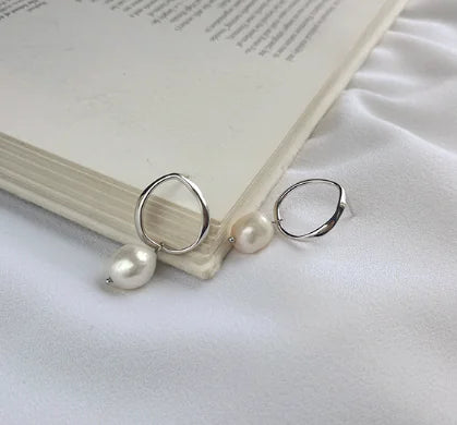Elegant Silver Baroque Pearl Studs