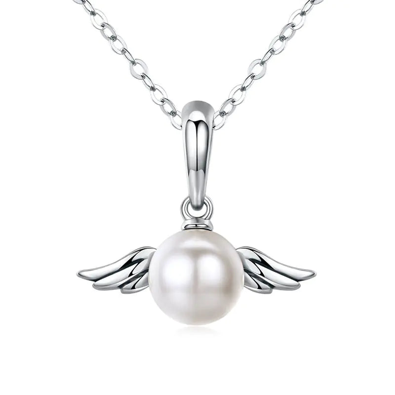 Silver Angel Wing & Pearl Necklace