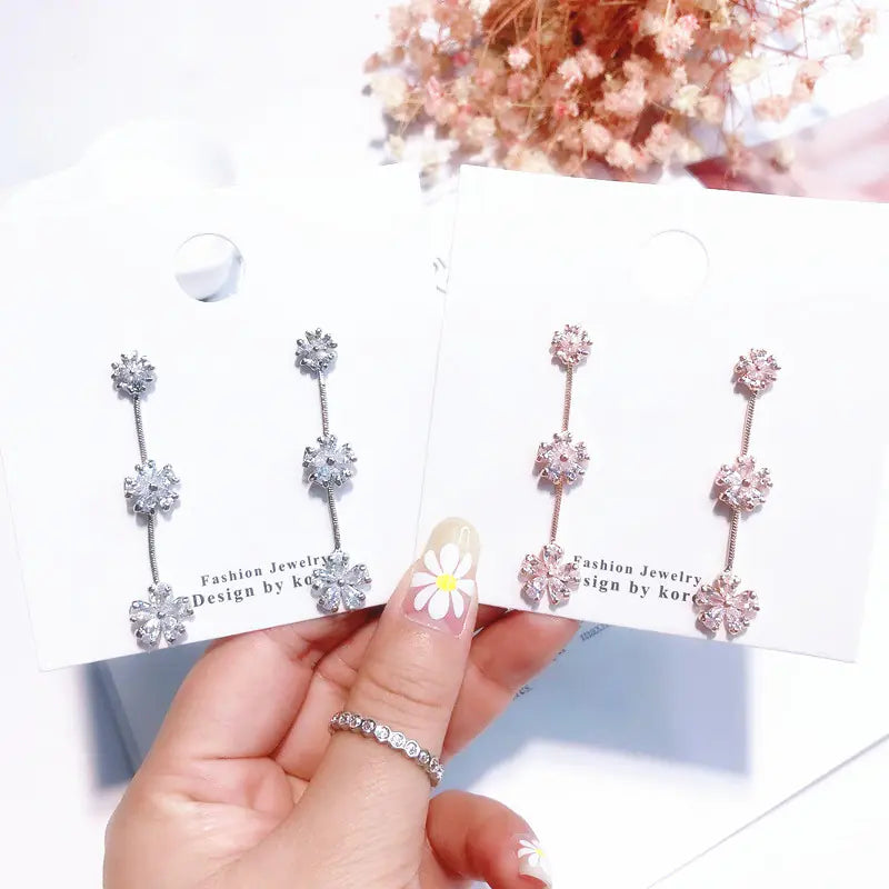 Elegant Snowflake Diamond Drop Earrings