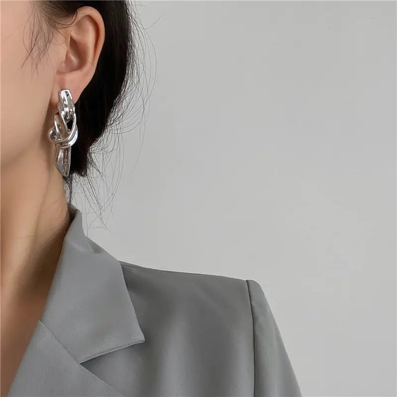 Silver Knot Drop Earrings with 925 Pins